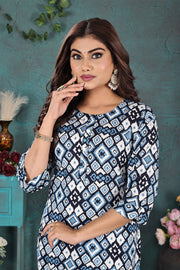 Blue Abstract Printed Kurti Soft Rayon Everyday Style